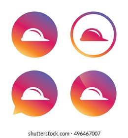 Hard hat sign icon. Construction helmet symbol. Gradient buttons with flat icon. Speech bubble sign. Vector