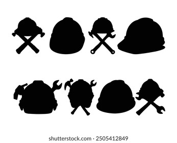 Hard Hat silhouette with Construction Tools - Industrial Safety Helmet Vector Illustration.