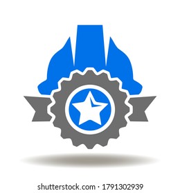 Hard Hat Star Reward Icon Vector. Quality Control Safety Work Health First Industry Construction Logo. Certification stamp protective helmet sign. Skills industrial worker illustration.