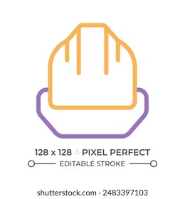 Hard hat two color line icon. Personal protective equipment. Safety helmet. Miner uniform. Coal mining industry bicolor outline symbol. Duotone linear pictogram. Isolated illustration. Editable stroke