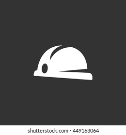 Hard hat vector logo isolated on a black background. Icon silhouette design template. Simple symbol concept in flat style. Abstract sign, pictogram for web, mobile and infographics