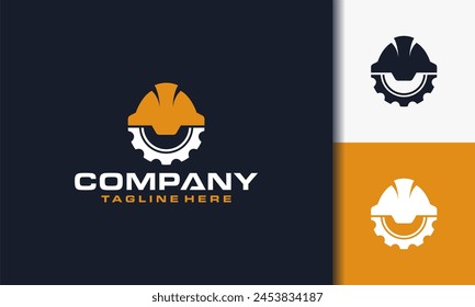 Hard Hats and Safety Gear logo, 
helmet and gear icons. Workwear, helmet construction and cogwheel. Safety and protection, engineer. Construction helmet with gear, vector.