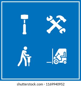 hard icon. 4 hard vector set. forklift, driller and hammer icons for web and design about hard theme