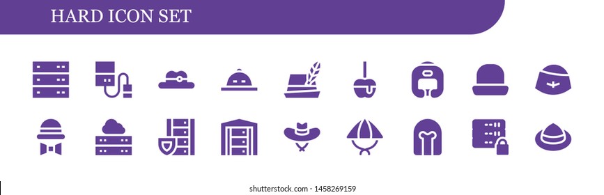 hard icon set. 18 filled hard icons.  Simple modern icons about  - Server, Hard drive, Hat, Caramelized apple, Boxing helmet, Helmet