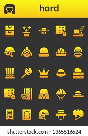hard icon set. 26 filled hard icons.  Collection Of - Data storage, Boxing helmet, Hat, Server, Helmet, Punk, Caramelized apple, Hard drive