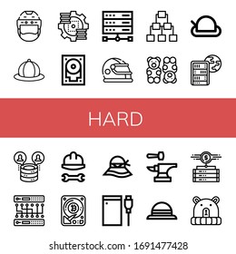hard icon set. Collection of Helmet, Hat, Server, Hard drive, Global server, Hard disk, Anvil, Data storage icons