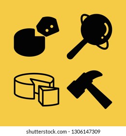 hard icon set with hammer, cheese and rattle vector illustration