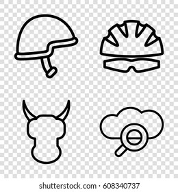 Hard icons set. set of 4 hard outline icons such as helmet