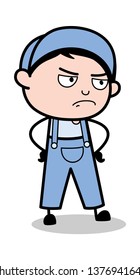 Hard Look - Retro Repairman Cartoon Worker Vector Illustration