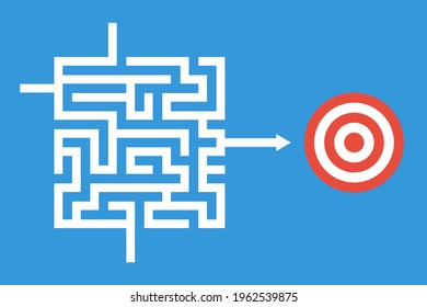 Hard Maze Path To Goal, Business Or Personal Growth Vector Concept