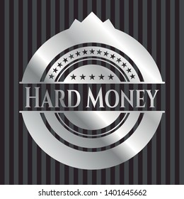 Hard Money silver badge. Vector Illustration. Mosaic.