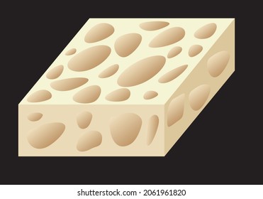 
Hard nougat tablet or with almonds on a black background. Piece of cheese with holes. Christmas dessert