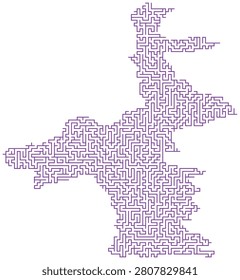 Hard puzzle logic maze in purple outline. Engaging vector graphic for education and mental stimulation. Artistic challenge design on clean white background surface.