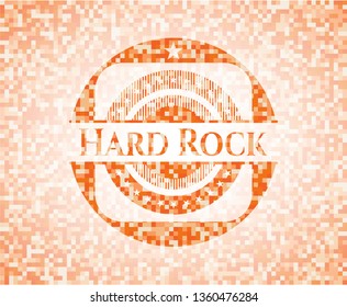 Hard Rock abstract emblem, orange mosaic background
