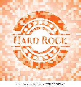abstraktes orangefarbenes Mosaik-Emblem des Hard Rock auf Hintergrund 