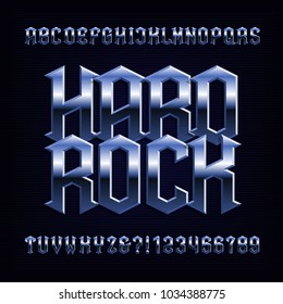 Hard Rock Alphabet Font. Metal Effect Letters, Numbers And Symbols. Stock Vector Typeface For Your Design.