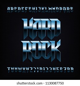 Hard Rock Alphabet Font. Metal Effect Shiny Letters, Numbers And Symbols. Stock Vector Typeface For Your Design.