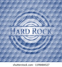Hard Rock blue emblem or badge with geometric pattern background.