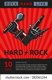 Hard rock. Design template for a rock concert poster with a microphone and guitar