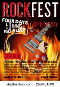 Hard Rock Festival Poster with Guitar on Fire. Vector Illustration.