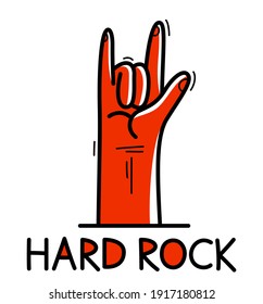 Hard rock and heavy metal devil horns gesture hand vector flat style illustration isolated on white.