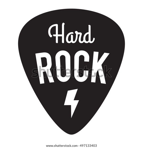Hard Rock Music Badge Label. For signage, prints\
and stamps. Guitar pick/mediator with lightning bolt. Hard rock\
festival