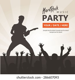 Hard rock music event, Party concert poster with silhouette of people background.