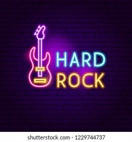 Hard Rock Neon Sign. Vector Illustration of Music Promotion.