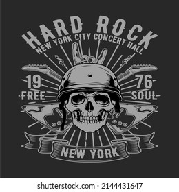 Hard rock new york city 1976 free soul tshirt template dark horror skull sketch symmetric design