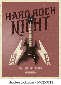 Hard Rock Night Party Flyer. Vector illustration.