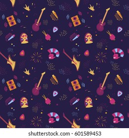 Hard rock seamless pattern with punk girl and punk boy dark background