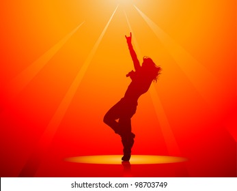 Hard rock singer silhouette on red in vector