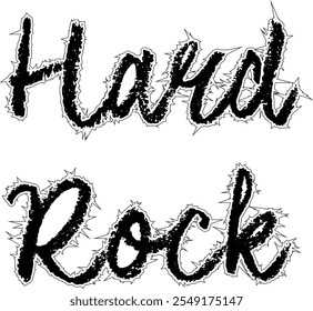 Hardrock-Text-Logo auf schwarz auf weißem, isoliertem Hintergrund. Druck für Kleidung. Gotik