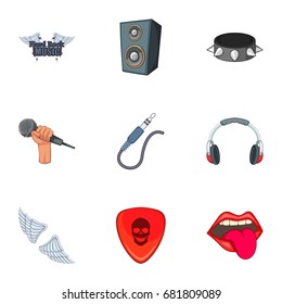 Hard rock things icons set. Cartoon set of 9 hard rock things vector icons for web isolated on white background