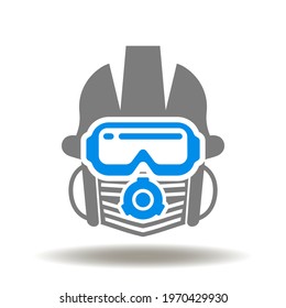 Hard Safety Helmet, Goggles, Mask Vector Illustration. Safety Work Symbol. Protective Equipment Icon.