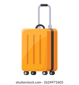 Hard shell suitcase standing upright with wheels and an extendable handle