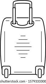 Hard shell suitcase with wheels. Vector outline icon. 