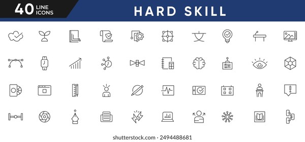 Hard skill line icon set. Leadership, Communication, target, Core values, teamwork, goal, education, skills, career, management, leadership, and business training outline icon set. Ui thin icons pack.