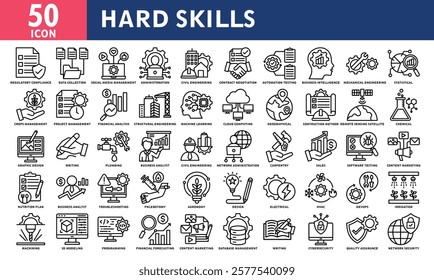 Hard skills icon set collection. Simple line vector.