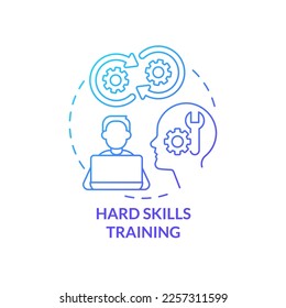 Das blaue Farbverlauf-Symbol für das Training von Hard Skills. Unternehmenstyp für die Entwicklung von Arbeitskräften abstrakte Idee dünne Linie Illustration. Technische Fähigkeiten. Einzeln Umrisszeichnung. Myriad Pro-Fett-Schriftart verwendet
