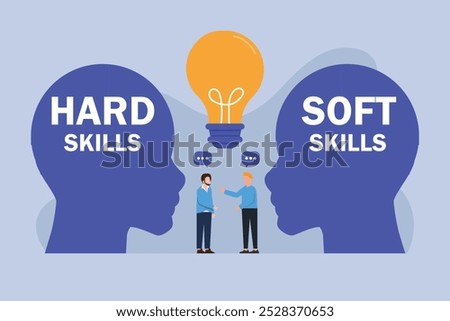 Hard Skills vs Soft Skills Concept with People Interaction 2d flat vector illustration