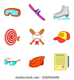 Hard sport day icons set. Cartoon set of 9 hard sport day vector icons for web isolated on white background