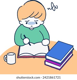 Hard at Study Concentration Efforts Boy Art. Designed to resonate with audiences who value education, personal growth, and the often challenging journey of learning