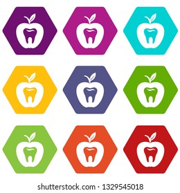 Hard tooth icons 9 set coloful isolated on white for web
