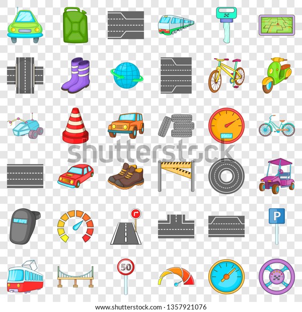 Hard traffic icons set. Cartoon\
style of 36 hard traffic vector icons for web for any\
design
