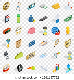 Hard victory icons set.Isometric style of 36 hard victory vector icons for web for any design