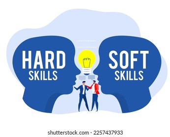 Hard VS Soft Skills Concept,Human Head with businessman people Office Workers Empathy, Communication, Idea Development ,Multiple Intelligences Vector Illustration