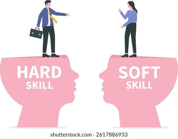 Hard VS Soft Skills Concept,Human Head with businessman people Office Workers Empathy, Communication, Idea Development ,Multiple Intelligences Vector Illustration

