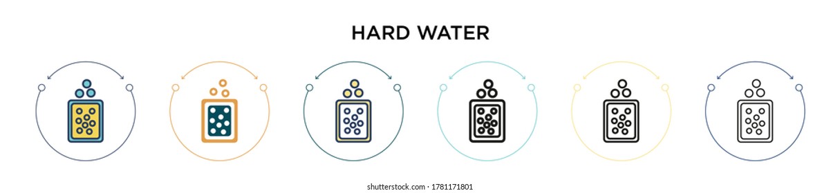 Hartes Wassersymbol in gefüllter, dünner Linie, Umriss- und Strichform. Vektorgrafik von zwei farbigen und schwarzen harten Vektorgrafiken-Designs kann für mobile, iPhone-, web-basierte