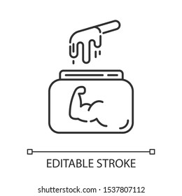 Hard waxing linear icon. Natural cold wax in jar with spatula. Body hair removal, depilation equipment. Thin line illustration. Contour symbol. Vector isolated outline drawing. Editable stroke